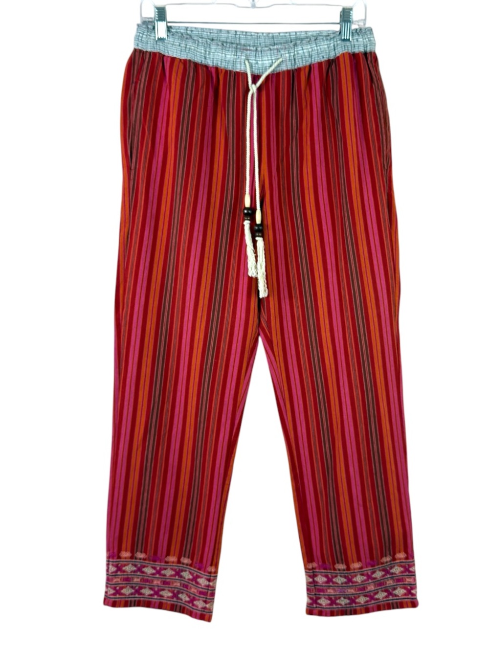 Sundance womens sz XS red pink striped embroidered pull on boho high rise pants